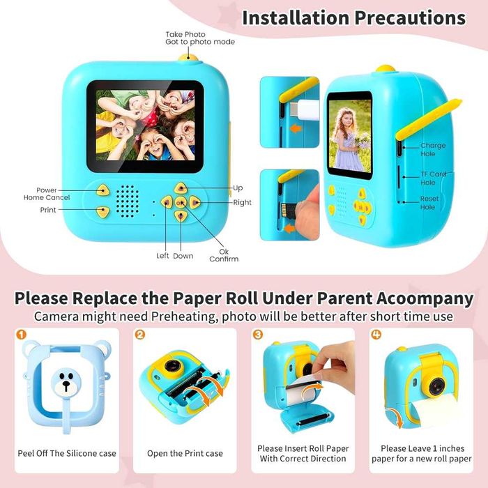 Детска камера с принтер 180° – Образователна камера за деца с игри