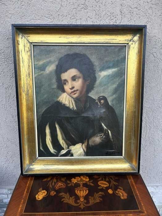 Deosebit tablou-pictura in ulei pe panza-Baiatul cu soim-E.Murillo-Olanda