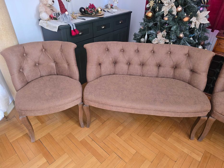 Set canapea 2 persoane cu 2 fotolii, maro