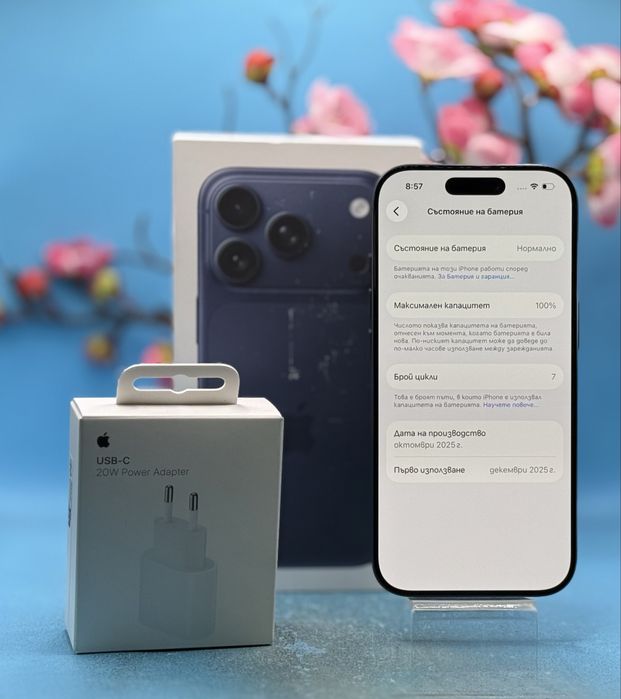 ГАРАНЦИОНЕН! Apple iPhone 17 Pro, 1TB, 5G, Deep Blue + адаптер Apple