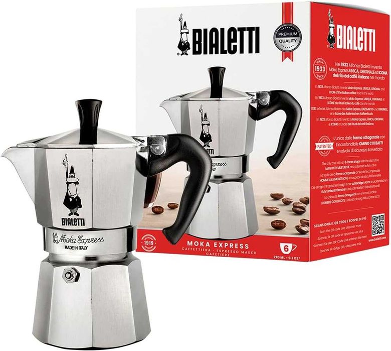 Bialetti Moka Express Кафеварка, За 6 чаши (270 мл)