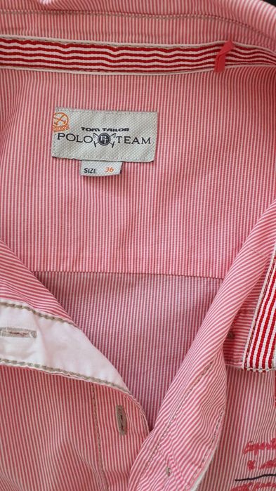 Tom Tailor Polo Team S cămașă damă roz cu dungi albe, slim fit, office casual nouă
