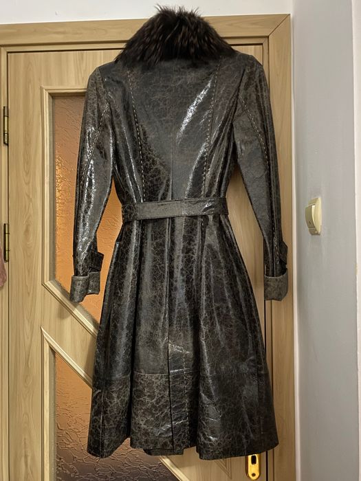 Haină  piele cu guler vulpe/M-L