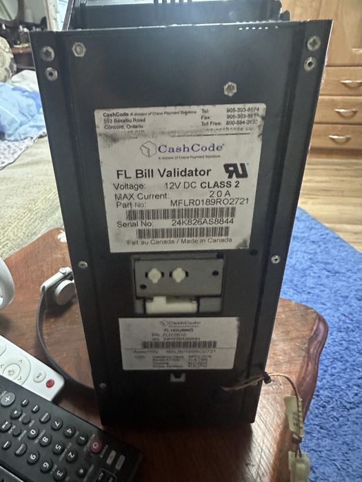 Bill acceptor cash code