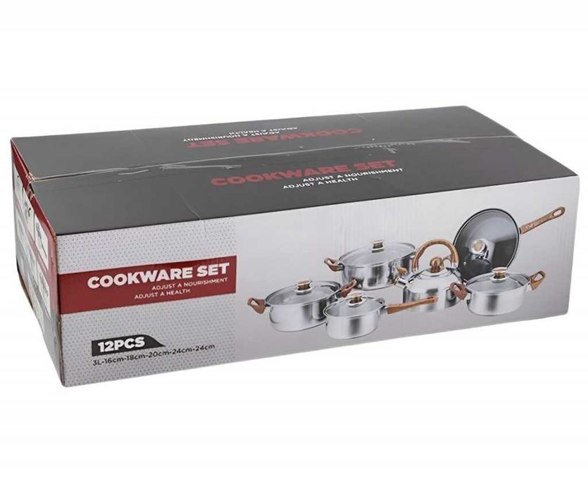 Кухненски комплект за готвене с охлаждащи дръжки, 12 части, Тигани