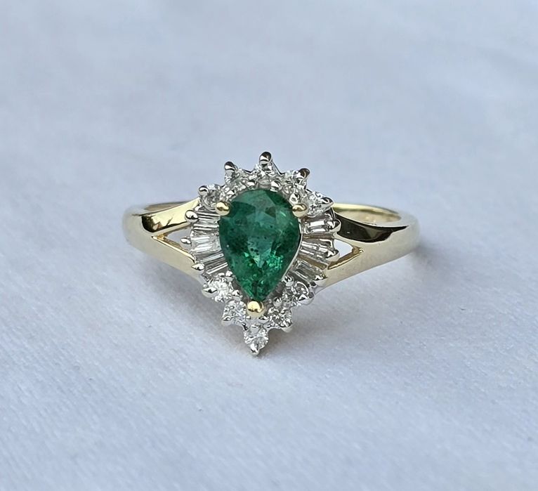 Inel din aur galben 14k cu smarald și diamante naturale