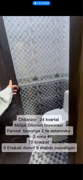Chilonzor 24 kv 3/9/9/ 72 kvli uy Sotiladi
