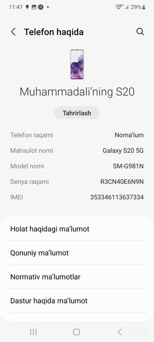 Samsung S20 5G holat zõr
