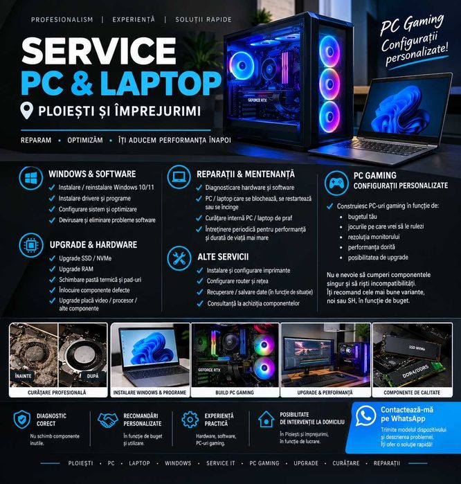 Service PC & Laptop Ploiești | Windows, Reparații, Curățare, PC Gaming