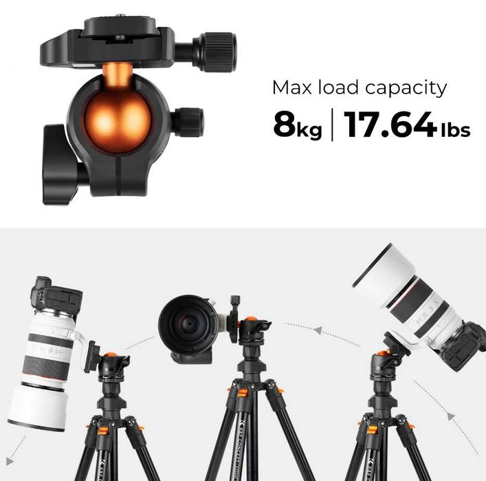 K&F Concept компактен лек алуминиев статив , трипод 163см