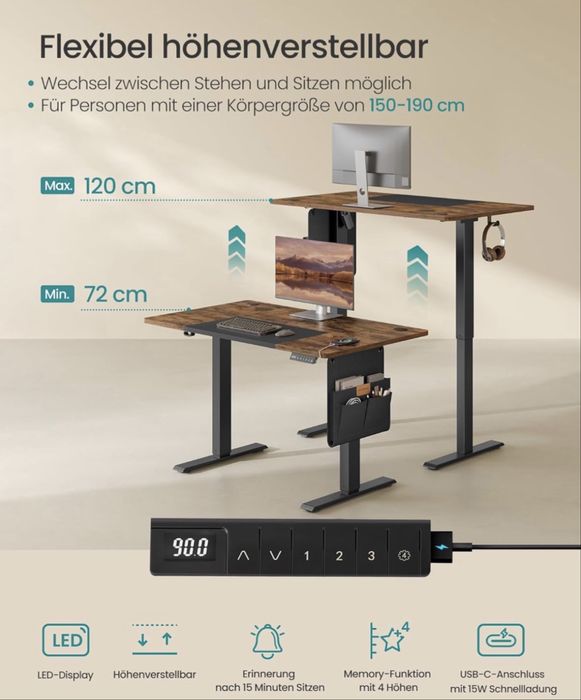Регулируемо бюро SONGMICS (standing desk) – Vintage Brown / Black