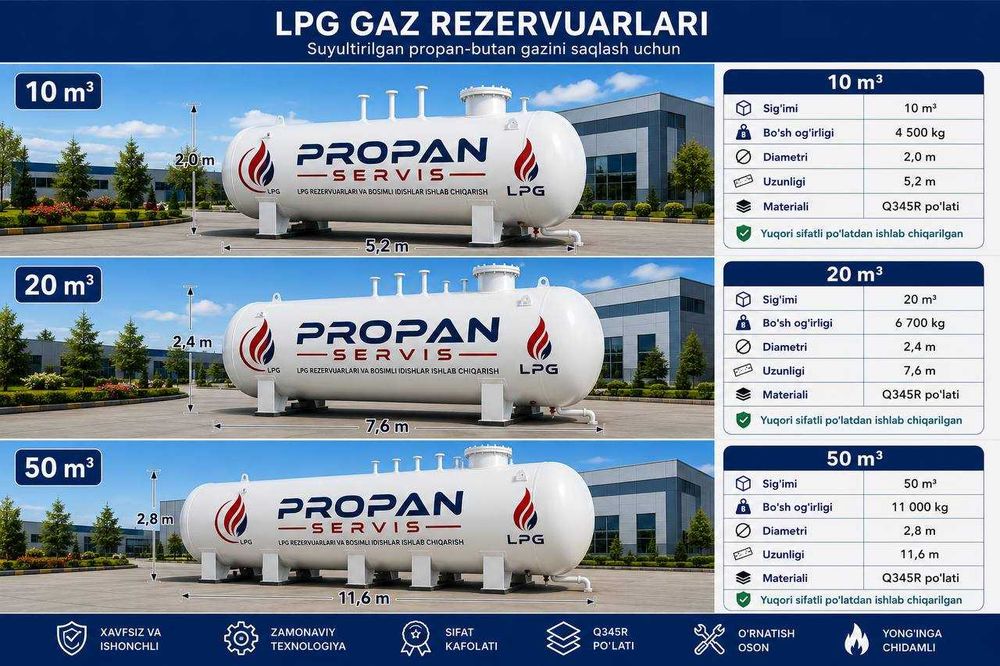 Propanservis.uz  propan bochka ishlab chiqaramiz va olib kelamiz