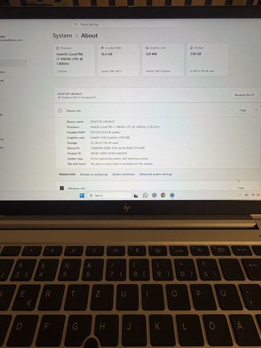 HP ELITEBOOK 840 G7-Intel i7/16 GB RAM