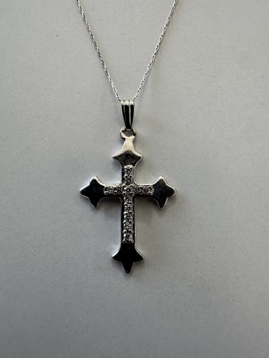 Белое золото 14к! Крест с цепочкой.