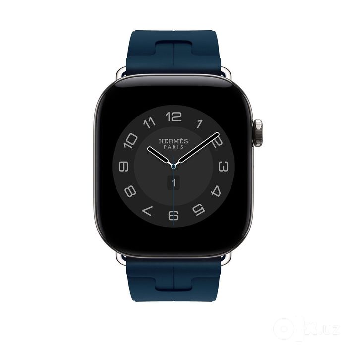 Apple watch 12 Hermes 46 Silver titanium Bleu de malte Single tour