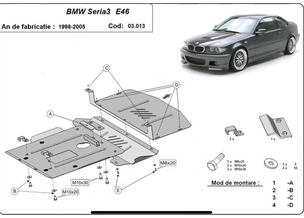 Scut motor metalic Bmw Seria 3 E46 1998 - 2005