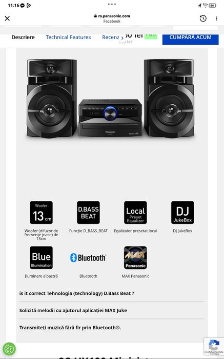 Vând sistem audio Panasonic