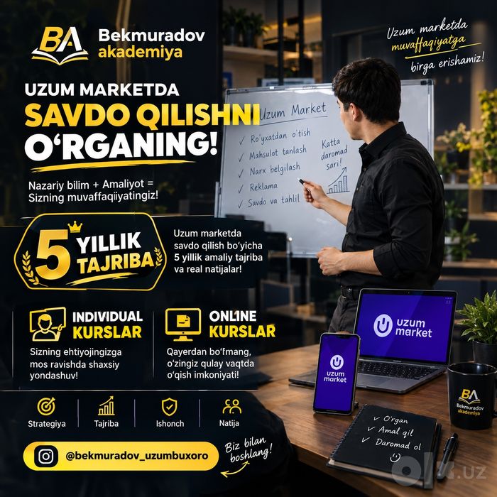 Uzum marketda savdo qilishni professional tarzda o'rgataman