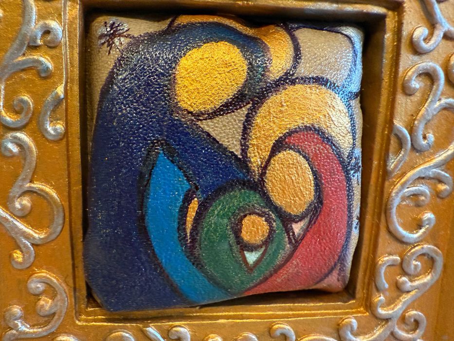 Icoana moderna unica-pictura pe piele naturala, rama exceptie, Craciun