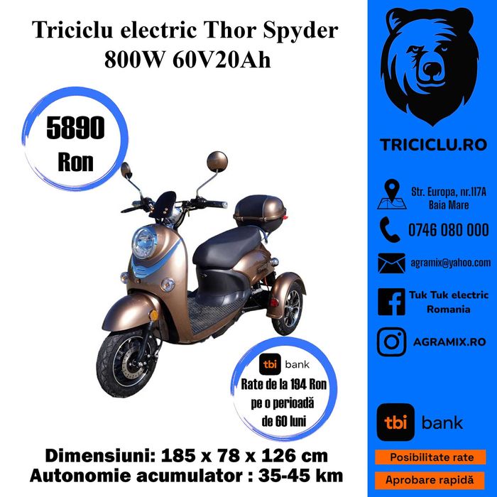 Triciclu electric Thor Spyder 800W 60V20Ah Agramix