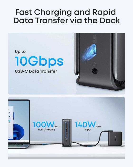 Anker Nano - докинг станция  13 в 1 USB-C PD Media Hub, със 140W захранване