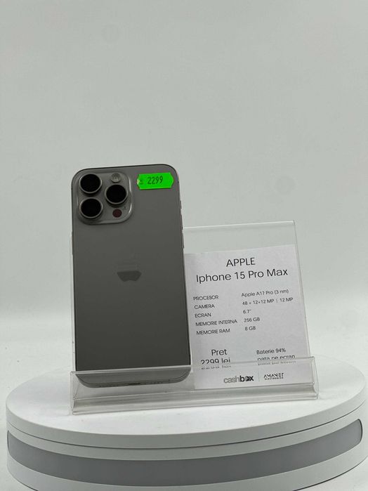 Iphone 15 PRO MAX 256GB Baterie 94% Garantie 24 luni Cashbox