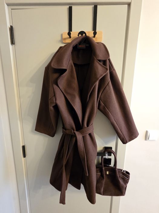 Кафяво палто универсален размер подарък чанта