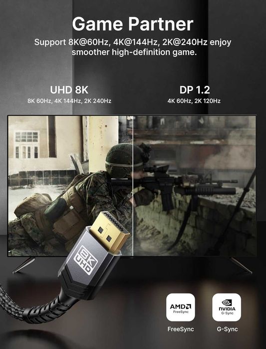 Cablu JSAUX DP/DP,3 m,8K |8K-60Hz, 4K-144Hz, 2K-240Hz 2K-165Hz,sigilat