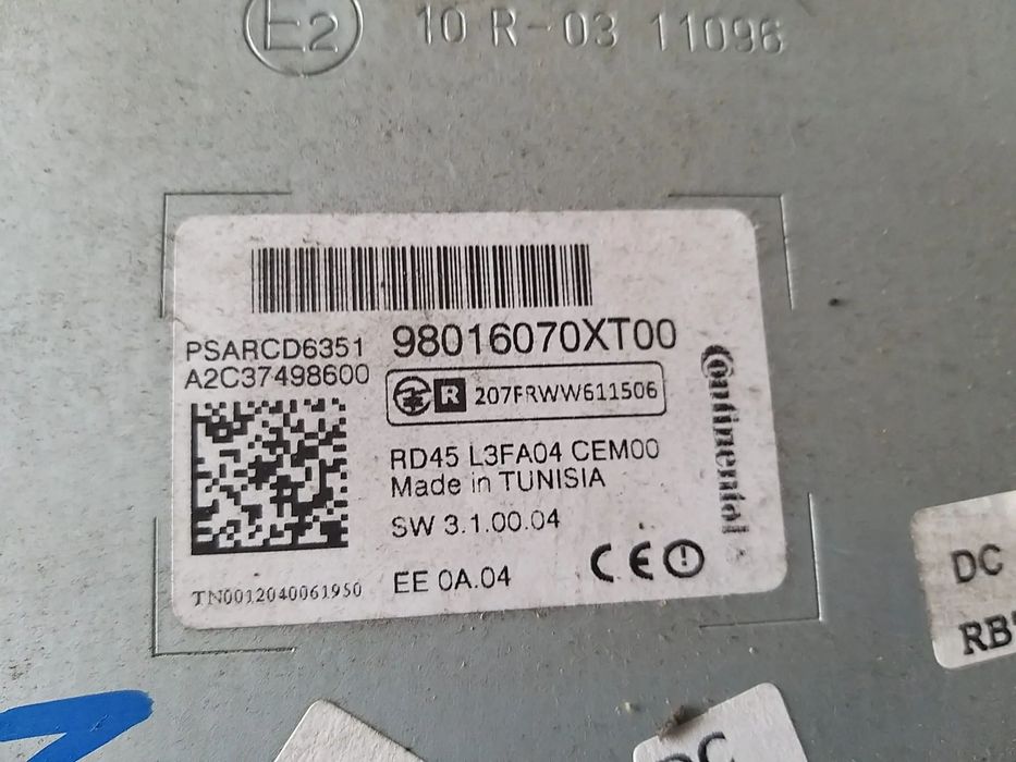 Radio cd player citroen c3 2 98016070xt00