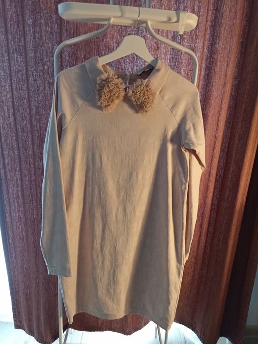 Rochie noua din brocart de bumbac roz pal  copii 14 ani ( 158-164)
