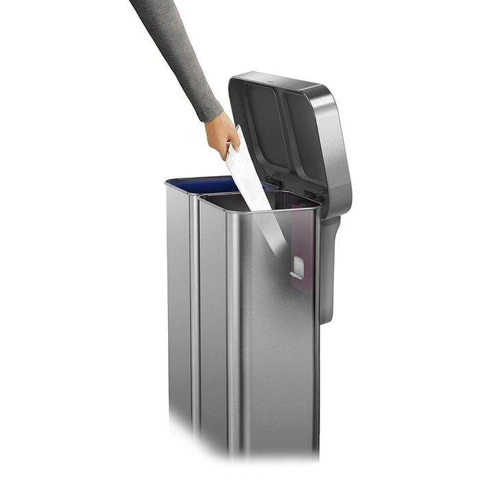 Cos de gunoi cu pedala, dublu compartimentat, 58 L, inox - simplehuman, nou