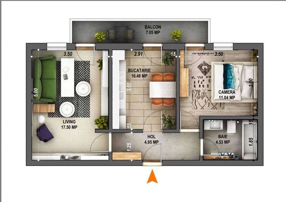 Apartament 2 camere cu grădină - 50 mp utili - mobilat, utilat — fotografia 3