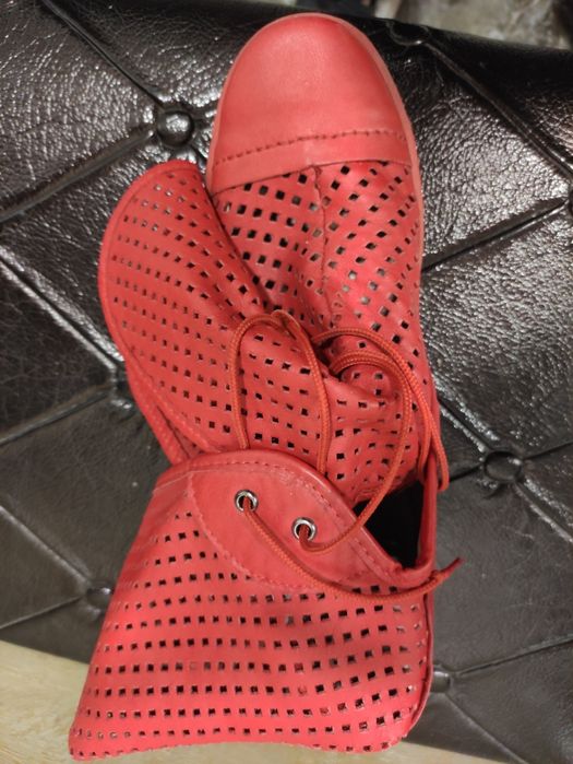 Червени естествена кожа ботуши летни