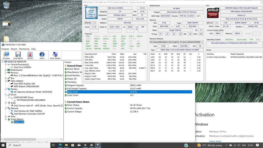 HP Elitebook 840 G6 FHD IPS/I5-8365U/AMD RX 550X 2GB/256GB/8GB/4G