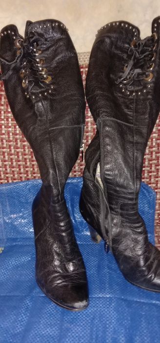Шикарные кожаные сапоги ботфорты !