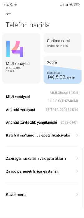 Redmi Note 12c 8+3 OZU 256 gb