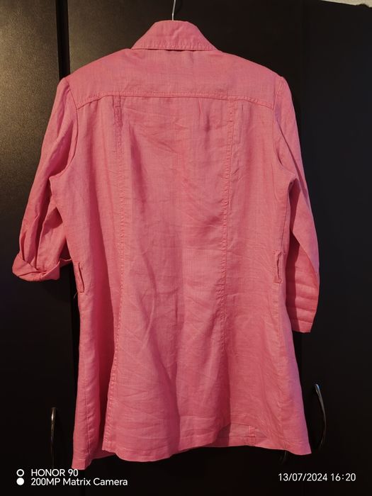 Cămașă tunică, roz trandafiriu, din in