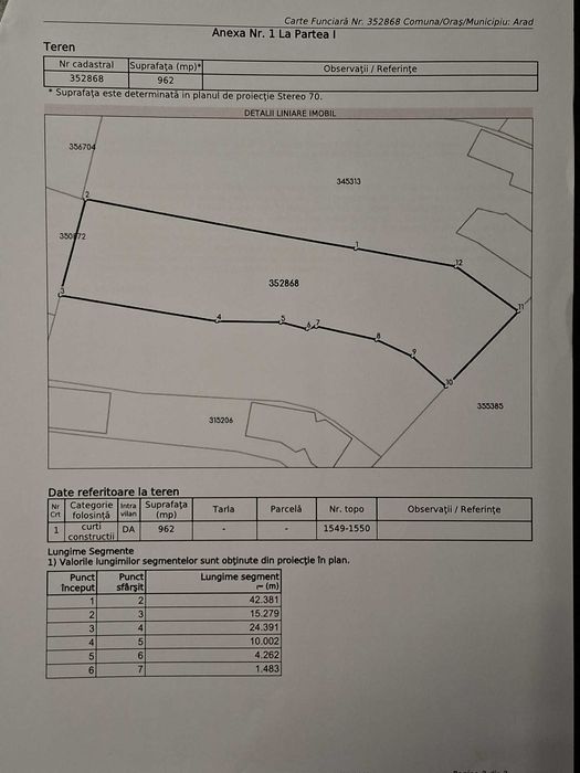 Proprietar – Teren intravilan 962 mp, Aradul Nou, Str. Muncii, toate utilitățile