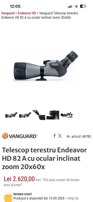 Luneta terestra Vanguard Endeavor HD 20-60x82  & luneta Celestron Hummingbird  56 ED