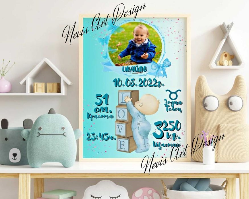 Бебешка визитка / бебешка картичка / Подарък в рамка