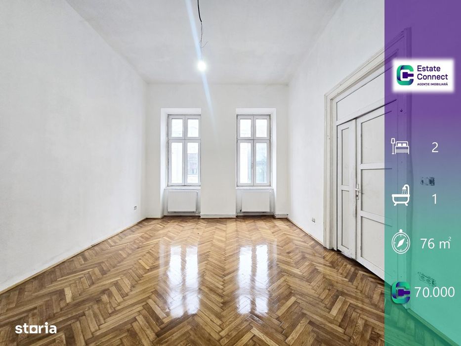 Apartament 2 camere cu centrala, 76 mp utili, etaj 1 - ultracentral