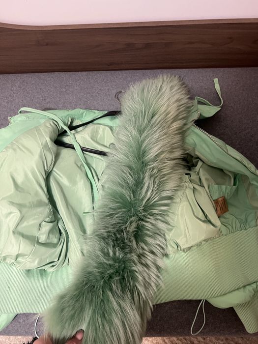 Дамско яке с гъши пух с естествен косъм лисица