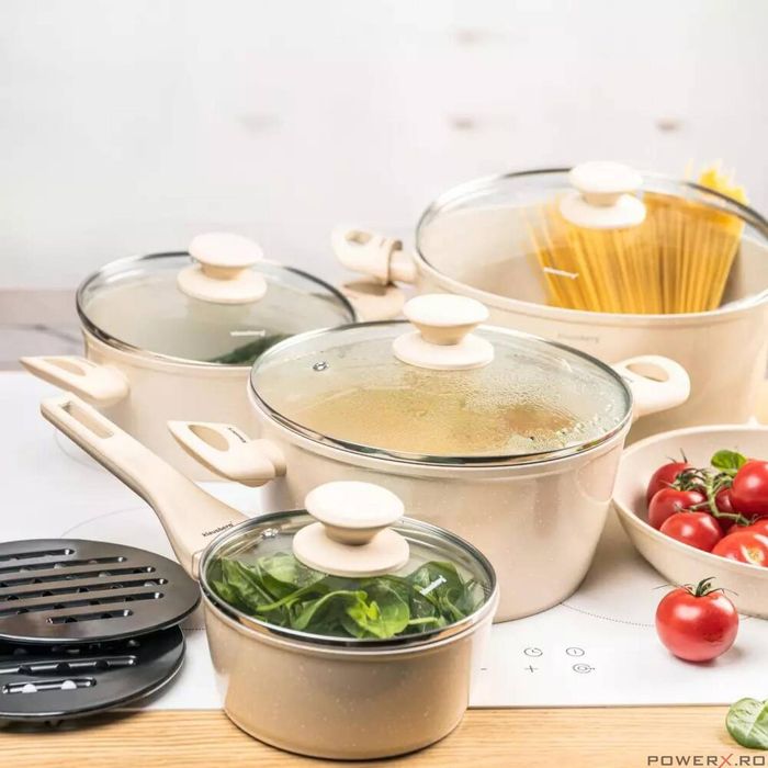 Set oale gatit, 12 piese, aluminiu cu invelis marmorat, 28/24/20/16