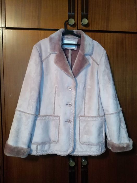 Дамски кожух от изкуствена кожа, размер F 44/46, цвят пепел от рози