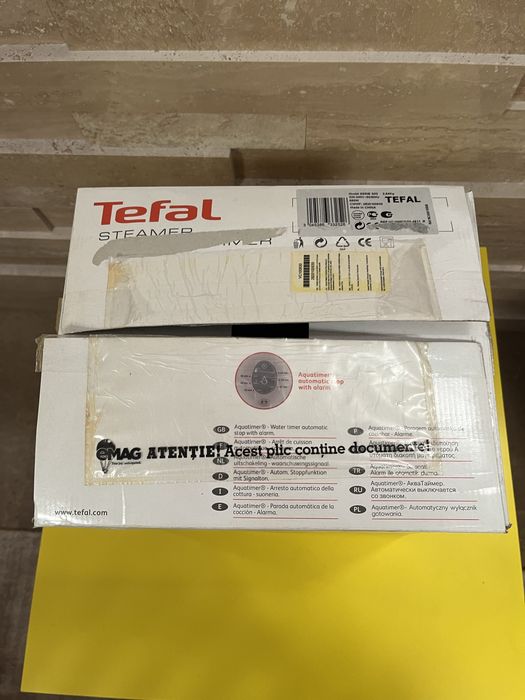 Aparat gatit aburi Steamer Tefal Aquatimer, 550W, 2 cosuri, gri/negru
