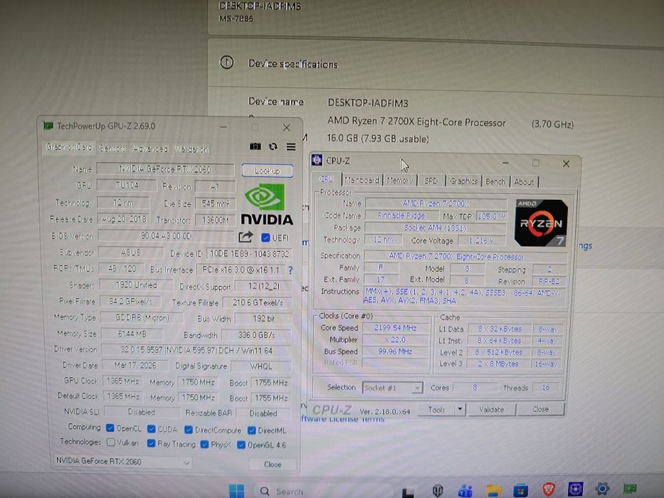 Desktop ryzen 7 2700x, rtx 2060, 16gb RAM