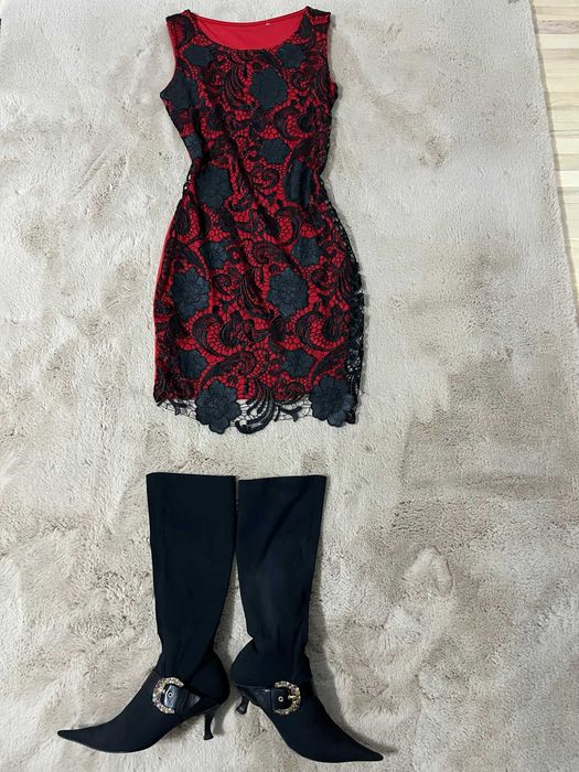 Rochie de ocazie roșie cu dantela neagră