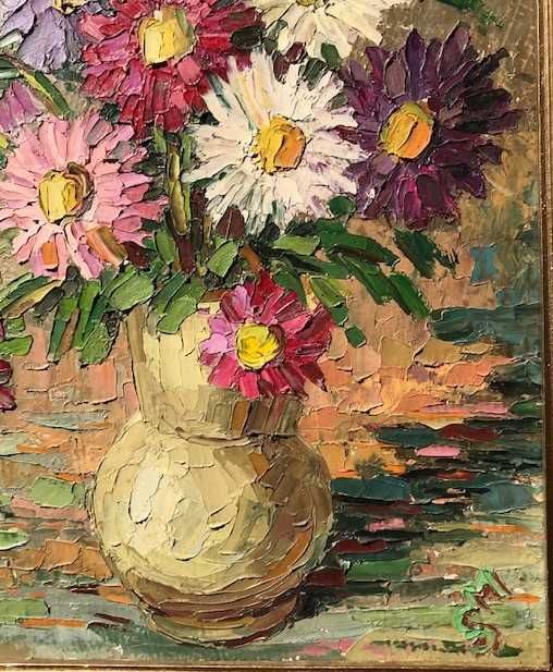 Tablou FOARTE VECHI, ulei pe carton, semnat cu initiale.