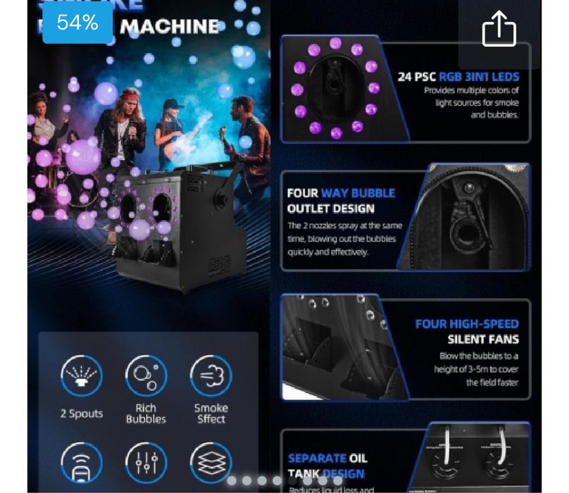 Masina dubla evenimente 3 in 1 fum usor + suflat baloane sapun + Lumini DMX LED
