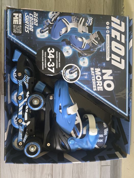 Детски ролери 2 в 1 Yvolution - Neon Combo Skates, размер 34-37, синьо-бели